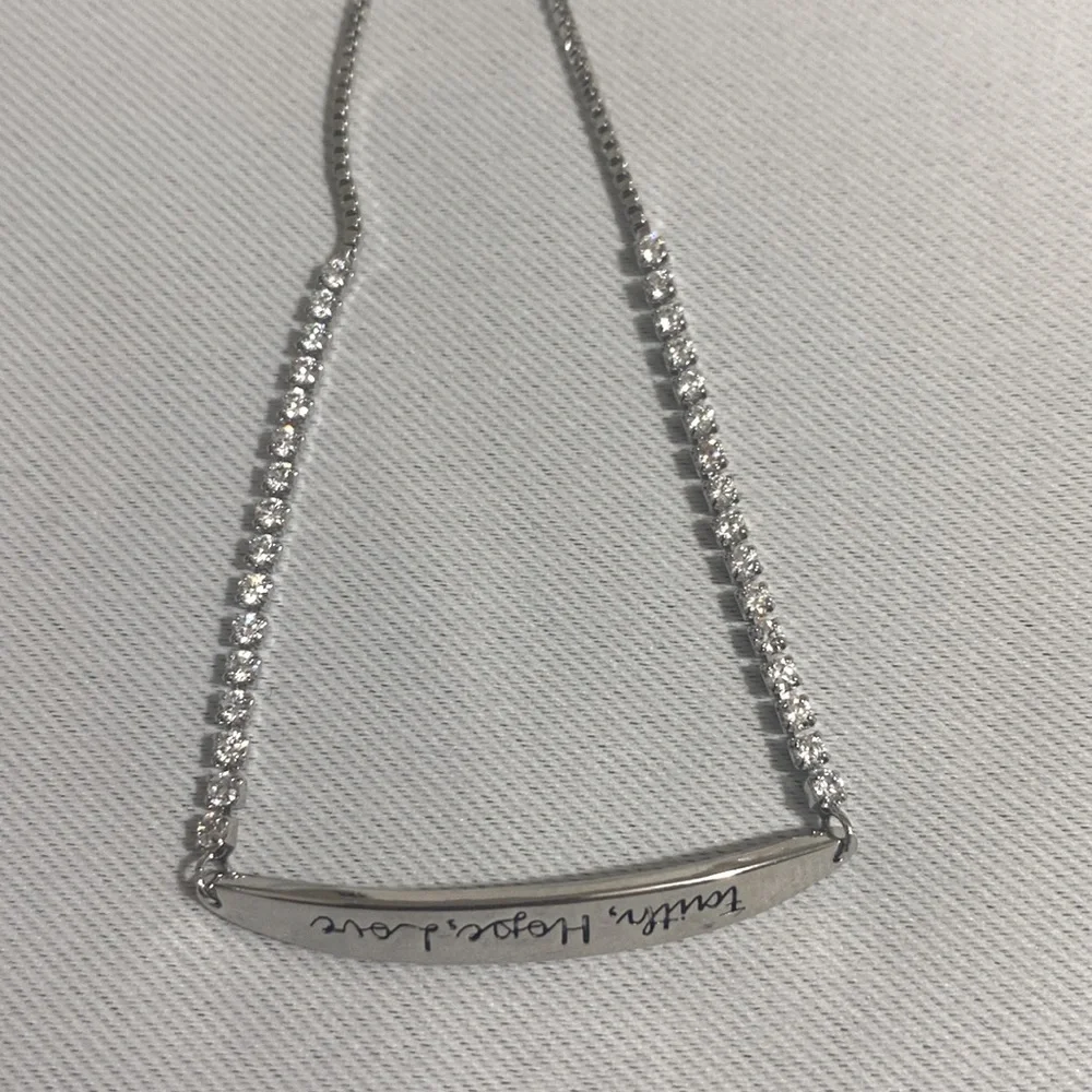 NWOT FAITH, HOPE, LOVE Silver Plated Adjustable Bar Bracelet w CZs on Both Sides